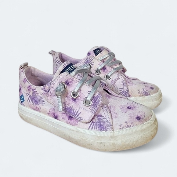 Sperry Crest Vibe Junior Purple Sparkly Tropical Topsiders Size 6 M - Picture 3 of 16